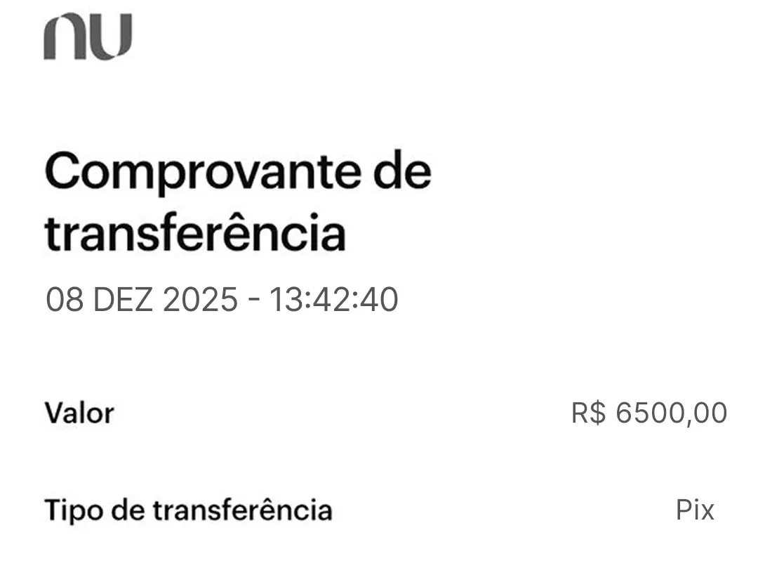 Comprovante de pagamento R$ 6.500
