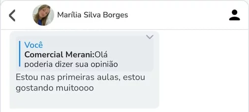 Depoimento de aluna sobre resultados práticos